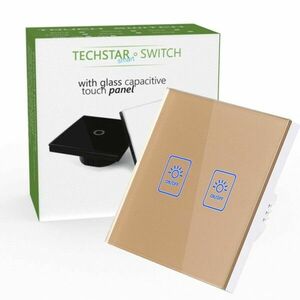 Intrerupator Touch Techstar® TG02, Sticla Securizata, Design Modern, Iluminare LED, 2 Faze, Auriu imagine
