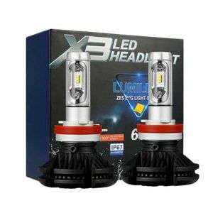 Set 2 LED-uri Auto Techstar® X3, H4, 25w, 3000 Lumeni, 3000K/6500K/8000K, AUTO, 12-24 Volti, ZES, Canbus, Miez Cupru, Radiator Aluminiu imagine