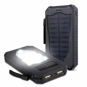 Baterie Externa Smart, Incarcare Solara, Lanterna LED, 2 Porturi USB, 8000mAh, Negru imagine