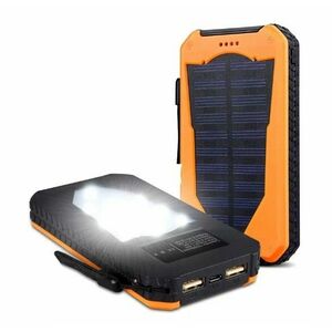 Baterie Externa Smart, Incarcare Solara, Lanterna LED, 2 Porturi USB, 8000mAh, Portocaliu imagine