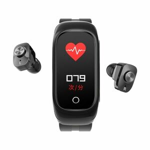 Ceas Smartwatch 2 in1 Techstar® N8 cu Casti Wireless, Ecran tactil de 0, 96 inch, Bluetooth, MP3, Waterproof, Apelare, Oxigen din sange, Calori, Ritm cardiac, Monitorizare somn, compatibil cu iPhone si Android, Negru imagine