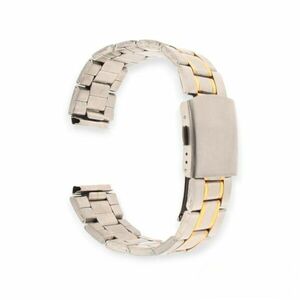 Curea ceas metalica, Otel inoxidabil, Model median liniar, Catarama 2 butoane laterale, 24mm, Argintiu /Auriu imagine
