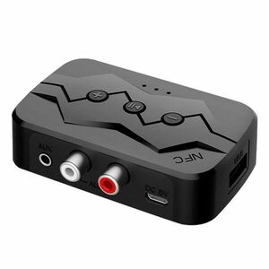 Adaptor Bluetooth Techstar® M23, transmitator si receptor pentru TV/PC/Sistem de sunet pentru casa, Jack 3.5mm, Micro SD, USB, AUX, NFC, RCA, Negru imagine