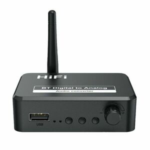 Convertor Audio Digital la Analog Techstar® OT13, Compatibil Bluetooth 5.1, USB, AUX 3.5 mm, Cablu audio optic, RCA, Negru imagine
