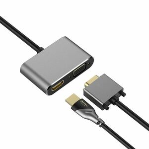 Adaptor multifunctional 2 in 1 USB-C la HDMI Techstar® DJ2IN1, HDMI 4K, VGA 1080P, 1 x USB 3.0, PD Port, Argintiu imagine