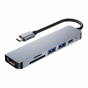Adaptor Hub Multifunctional 6 In 1 Techstar® ZFZ6IN1A, HDMI 4K, USB-C, 1 X USB 3.0, 1 X USB 2.0, Cititor De Carduri SD/TF, PD Port, Aliaj De Aluminiu, Argintiu imagine