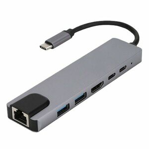 Adaptor Hub Multifunctional 6 In 1 Techstar® ZFZ6IN1B, HDMI 4K, USB-C, 1 X USB 3.0, 1 X USB 2.0, LAN RJ45 Ethernet, Cititor de carduri SD/TF, PD Port, Argintiu imagine