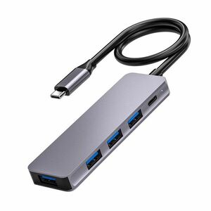 Adaptor Hub Multifunctional 5 In 1 Techstar® ZFZ5IN1B, USB-C, 1 X USB 3.0, 3 X USB 2.0, PD Port, Compatibil PC, Memorie USB, HDD Extern, Argintiu imagine