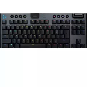 Tastatura mecanica gaming Logitech G915 TKL, Ultraslim, Lightspeed Wireless 2.4GHz&Bluetooth, Lightsync RGB, Switch Clicky, Negru Carbon imagine
