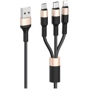 Cablu de date HOCO X26 Xpress, USB - Lightning / MicroUSB / USB Type-C, 3in1, 1m, Negru imagine