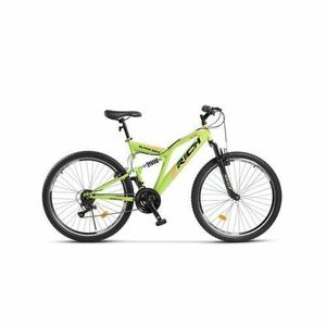 Bicicleta MTB-Full Suspension Rich R2649A, Sunrun 21 Viteze, Roti 26 Inch, Frane V-Brake, Verde/Portocaliu/Negru imagine