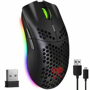 Mouse gaming Wireless, 6 butoane, iluminare LED, intrare USB, waterproof, 800/1200/1600/2000/2400DPI 400mAh, negru imagine