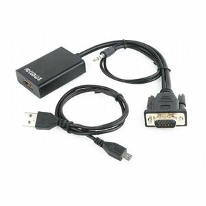 Adaptor VGA (T) + Jack 3.5mm (T) la HDMI (M), 15cm, rezolutie maxima Full HD (1920 x 1080) la 60Hz, , cablu power USB, negru imagine