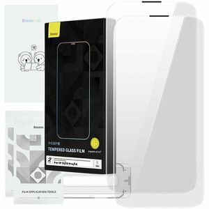 Tempered Glass Baseus Corning for iPhone 13/13 Pro/14 with built-in dust filter imagine