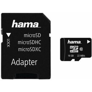 Card de memorie Hama microSDHC, 16GB, Clasa 10, pana la 22 MB/s + Adaptor SD imagine