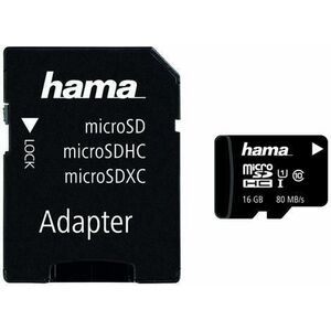Card de memorie Hama microSDHC, 16GB, Clasa 10, pana la 80 MB/s, UHS-I + Adaptor SD imagine