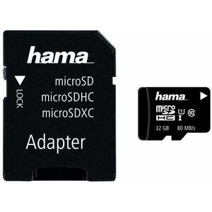 Card de memorie Hama microSDHC, 32GB, Clasa 10, pana la 80 MB/s, UHS-I + Adaptor SD imagine
