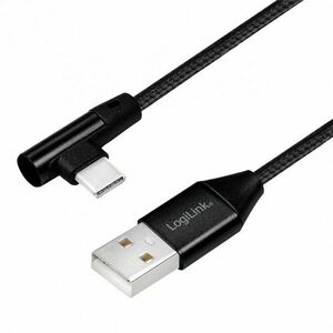 Cablu pt. smartphone, USB 2.0 (T) la USB 2.0 Type-C (T) la 90 grade, 1m, premium, cablu cu impletire din bumbac, negru imagine