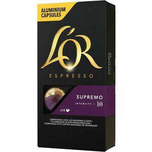 Capsule cafeaL'OR Espresso Supremo, intensitate 10, 10 bauturi x 40 ml, compatibile cu sistemul Nespresso® , 10 capsule aluminiu imagine