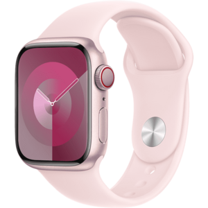 Apple Watch 9, GPS, Cellular, Carcasa Pink Aluminium 41mm, Light Pink Sport Band - S/M imagine
