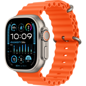 Apple Watch Ultra 2, GPS, Cellular, Carcasa Titanium 49mm, Orange Ocean Band imagine