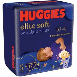 Scutece chilotel de noapte Huggies Elite Soft Pants Overnight 5, 12-17 kg, 17 buc imagine
