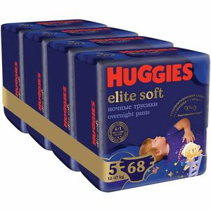 Pachet Scutece chilotel de noapte Huggies Elite Soft Pants Overnight 5, 12-17 kg, 68 buc imagine