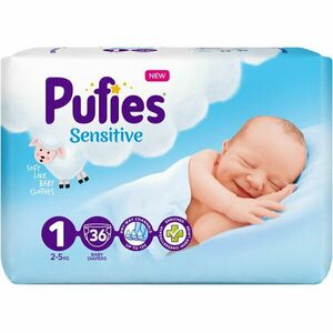 Scutece Pufies Sensitive, 1 Newborn, New born Pack, 2-5 kg, 36 buc imagine