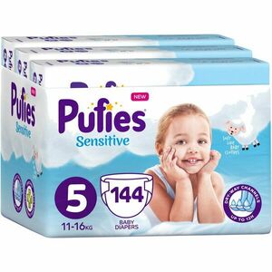 Scutece Pufies Sensitive, 5 Junior, Monthly Box, 11-16 kg, 144 buc imagine