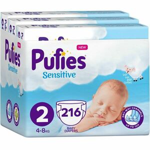Scutece Pufies Sensitive, 2 Mini, Monthly Pack, 4-8 kg, 216 buc imagine