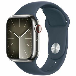 Apple Watch 9, GPS, Cellular, Carcasa Silver Stainless Steel 45mm, Storm Blue Sport Band - S/M imagine