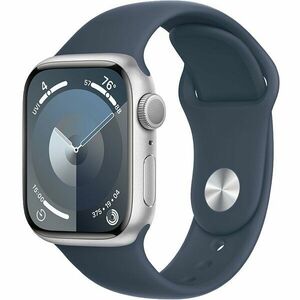 Apple Watch 9, GPS, Carcasa Silver Aluminium 41mm, Storm Blue Sport Band - M/L imagine