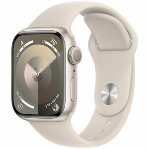 Apple Watch 9, GPS, Carcasa Starlight Aluminium 45mm, Starlight Sport Band - M/L imagine