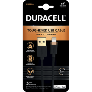 Cablu de date Duracell USB7012A, USB-A - Lightning, 5V/3A, 1m (Negru) imagine
