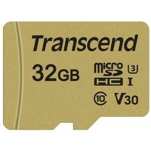 Card de memorie Transcend USD500S, microSDHC, 32 GB, 95 MB/s Citire, 60 MB/s Scriere, Clasa 10 UHS-I U3 + Adaptor imagine