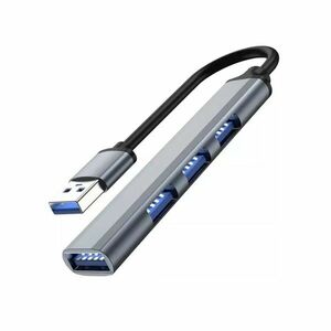 HUB USB splitter pentru 4 porturi, lungime 14 cm, corp aluminiu, argintiu imagine