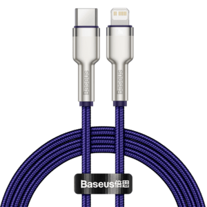 Cablu de date Baseus Cafule Metal CATLJK-A05, USB Type-C - Lightning, 20W, 1m, impletitura nylon (Mov) imagine