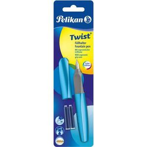 Stilou Pelikan Twist, include doua rezerve, cu grip, ergonomic, blister, albastru imagine