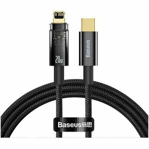 Cablu alimentare si date Baseus, Explorer, Fast Charging, USB Type-C la Lightning 20W 2m Auto Power-Off, Negru Transparent imagine