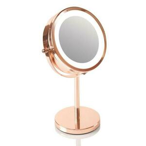 Oglinda pentru cosmetica si machiaj iluminata cu LED RIO MMST, Rotire 360°, Zoom 1x/5x, 4 x AAA (Roz) imagine