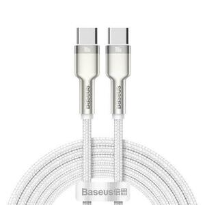 Cablu alimentare si date Baseus, Cafule Metal, Fast Charging, USB Type-C la USB Type-C 100W braided 2m, Alb imagine