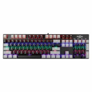 Tastatura gaming mecanica FoxXray HKM-69 Chaos, iluminare RGB, switch OTEMU BLUE, US Layout, Negru/Gri imagine
