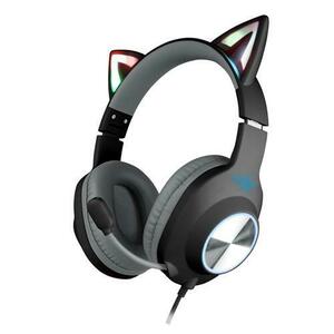 Casti gaming pliabile, FoxXray BAL-62 ShinyCat BK, urechi de pisica iluminate RGB, Negru imagine