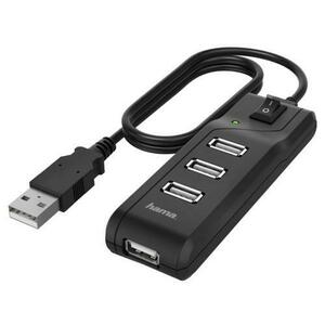 Hub USB Hama 200118, 4 x USB 2.0, 480 Mbit/s, comutator pornit/oprit (Negru) imagine
