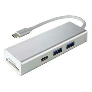 Hub USB Hama 135759, 1x USB 3.1 Type C, 2x USB A, SD/microSD Card Reader (Argintiu) imagine
