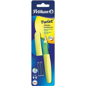 Stilou Pelikan Twist, include doua rezerve, cu grip, ergonomic, blister, Galben neon imagine