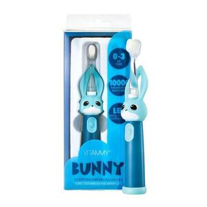 Periuta de dinti electrica Vitammy Bunny Blue, pentru copii 0-3 ani, cu lumina LED si efecte sonore, 24.000 de miscari/min, 2 programe de periaj, fibre nano imagine