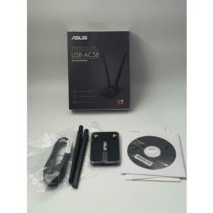 Adaptor Wireless ASUS USB-AC58, AC1300, WiFI 5, Dual-band, USB 3.0, 2 Antene externe (Negru) imagine