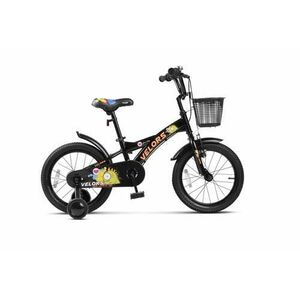 Bicicleta Copii 4-6 ani Velors V1601B, Roti 16 Inch, Frana fata V-Brake, Frana Spate Tambur, Roti Ajutatoare (Negru/Portocaliu) imagine
