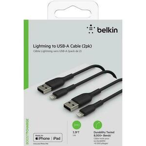 Cablu Belkin BOOST CHARGE USB-A catre Lightning, PVC, 1M (Pachet de 2 bucati), Negru imagine